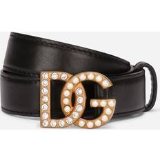 Læderbælter Dolce & Gabbana Læderbælter Med Guldlogo Spænde Sort