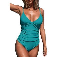 Cupshe Women's Solid One-Piece Swimsuit, Small, Turquoise/Blue