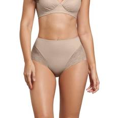 High Waisted Sheer Lace Shapewear Panties - Beige