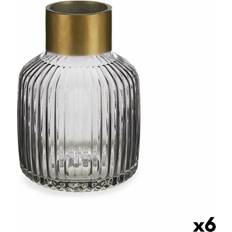 Grey Vases Gift Decor Grey and Gold Striped Glass 14.5 x 22 x 14.5 cm Vase