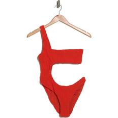 WeWoreWhat Women's One Shoulder Smocked One-Piece Swimsuit Spicy Orange