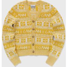 Amarillo Cárdigans Ganni Logo Wool Mix Cardigan Women Yellow