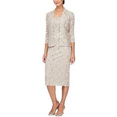 Beige - Women Dresses SL Fashions 2-Pc. Lace Jacket & Midi Dress Set Champagne Champagne