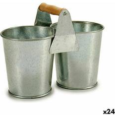 Ibergarden Double Brown Silver Wood Zinc Planter 20 x 15 x 10.2 cm