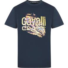 Cavalli Class slashed tiger print bold logo navy t-shirt