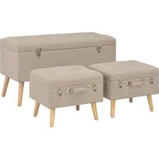 Beige Panche Contenitore vidaXL Sgabelli Con 3 pz In Tessuto Beige Panca Contenitore