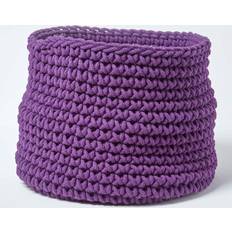 Purple Baskets Homescapes Deep Purple Cotton Knitted Round Basket