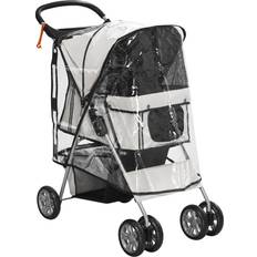 Pawhut Dog Stroller with Rain Cover Pet Pram with Cup Basket, Reflective