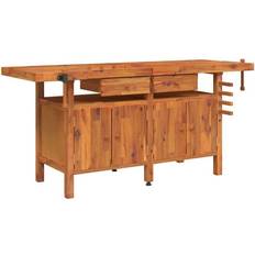 Tool Trolleys vidaXL Workbench with Drawers and Vices 192x62x83 cm Solid Wood Acacia Brown