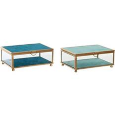 Organizadores de joyas Dkd Home Decor Caja-Joyero 15 x x Cristal Turquesa Azul cielo Hierro (2 Unidades)