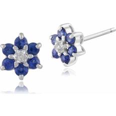 Gemondo Classic Floral Sapphire & Diamond Cluster Stud Earrings in 9ct White Gold