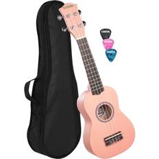 Cascha Sopran ukulele set för barn och vuxna – ukulele startpaket med 3 plektrum väska – ukulele set Aquila strängar nylon – liten hawaiiansk gitarr för nybörjare avancerade – rosa HH 3968