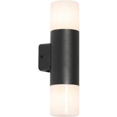 D Wandlampen QAZQA Buiten Wandlamp Zwart Met Opale Kap 2-lichts Ip44