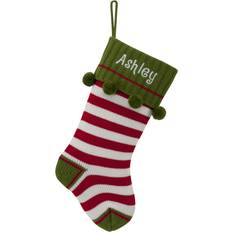 Stockings Personalized Planet Knit Christmas with Custom Name Embroidered Green Cuff with Red Stripes Stocking