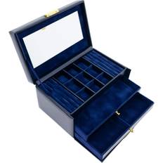Blue Jewellery Boxes Time Resistance Leather Jewellery Organizer - Navy Blue