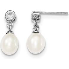 Harmony Sterling Silver Freshwater Cultured White Pearl 7-8mm Post Dangle Earrings