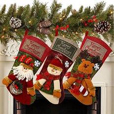 Stockings Sunnyglade 3 Pcs 18 Inch Christmas Classic Large Stockings Santa Snowman Reindeer Xmas Character Stocking