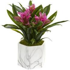 Marble Interior Details Nearly Natural Bromeliad in Marble Finished Artificial Plant