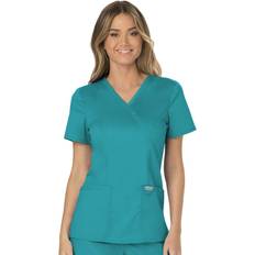 Turquoise - Women Base Layer Tops Cherokee Women's Mock Wrap Scrub Top Green Shirts