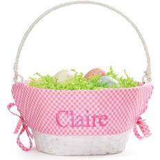 White Storage Baskets Personalized Planet Pink and White Liner with Custom Name Thread on Easter Basket