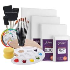 Crafts glokers canvas panels painting kit art supplies set includes paint palette, sponge brushes, canvases, paintbrushes & mixing wheel warp-free