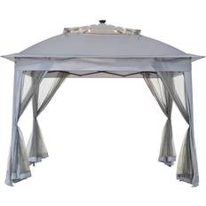 Gray Pavilions Sunjoy 11 Patio Pop Up Portable Steel Gazebo with Solar