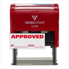 Red Stamps & Stamp Supplies Approved w/by date line self-inking office rubber stamp red medium