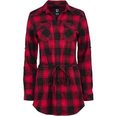 5XL - Donna Camicie Brandit Camicia Maniche Lunghe Lunghe Ladies Long Shirt Lucy Donna Rosso/Nero