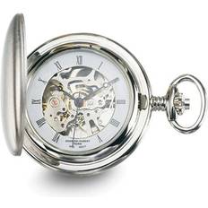 White Pocket Watches Charles Hubert Chrome Finish White Skeleton Dial Pocket Watch W8419