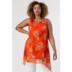 Orange - Women Tank Tops Curve Paisley Print Chiffon Vest Top in Orange