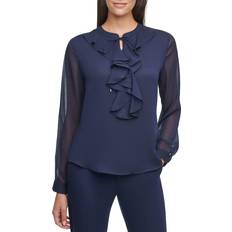 Tommy Hilfiger Blouses Tommy Hilfiger Women's Long Sleeve Ruffle Front Blouse - Midnight