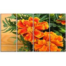 Wooden wall panels Design Art Marigold Flower on Wooden Background 4 on Wrapped Wall Decor