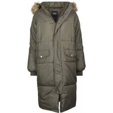 Urban Classics Ladies Oversize Faux Fur Puffer Coat - Dark Olive/Beige