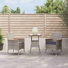 Synthetisch Riet Bistrosets vidaXL 3-delige Bistroset Met Kussens Poly Rattan Grijs