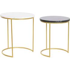 Golden Beistelltische Dkd Home Decor Set of 2 White Black Golden Metal Nesting Table