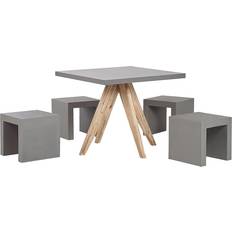 Tavolini da Giardino Beliani Set Da Giardino Tavolo Quadrato 90 x 90 cm Legno 4 Sgabelli Cemento Grigio