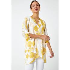 Amarillo Blusas Roman Palm Print Wrap Hem Tunic Top