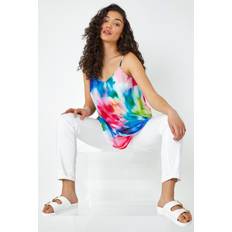 Blue Tank Tops Dusk Abstract Print Double Layer Cami Top