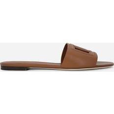 Dolce & Gabbana Calfskin sliders with logo light_brown