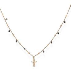 Womens Necklace CLCRRN3 925% Silver Gold Rose Cross