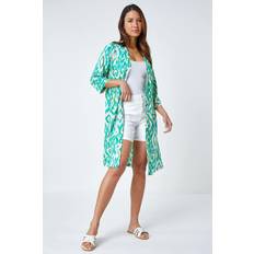 Green - Women Robes Roman Abstract Print Longline Kimono