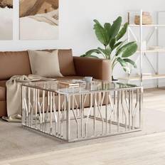 Silver Tables vidaXL 100 x 100 x 50 cm Stainless Steel and Glass Coffee Table