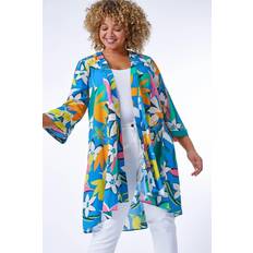 Women Robes Roman Curve Tropical Print Longline Kimono