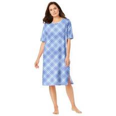 3XL - Women Shirts Plus Women's Short-Sleeve Sleepshirt by Dreams & Co. in Sky Blue Bias Plaid Size 7X/8X