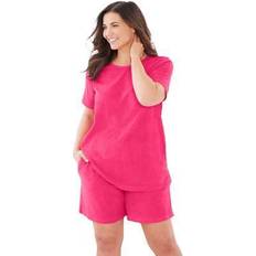 Clothing Woman Within Plus Two-Piece French Terry Sleep Set in Pink Burst Size 1X