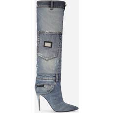 Blauw - Vrouw Hoge laarzen Dolce & Gabbana Patchwork Denim Boots Blue Denim