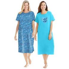 Dreams & Co Plus Women's 2-Pack Long Sleepshirts by Dreams & Co. in Pool Blue Animal Hearts Size 1X/2X Nightgown