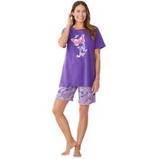 Purple - Women Pajamas Plus Women's Knit PJ Short Set by Dreams & Co. in Plum Burst Floral Butterfly Size 4X Pajamas