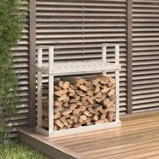 Blanc Paniers à Bois de Chauffage vidaXL Support pour bois de chauffage Blanc 110x35x108,5cm Bois de pin White pine