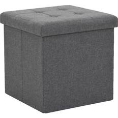 Gris Tabourets vidaXL De Rangement Pliable Lin Gris Foncé Coffre de Stockage Pouf Tabouret